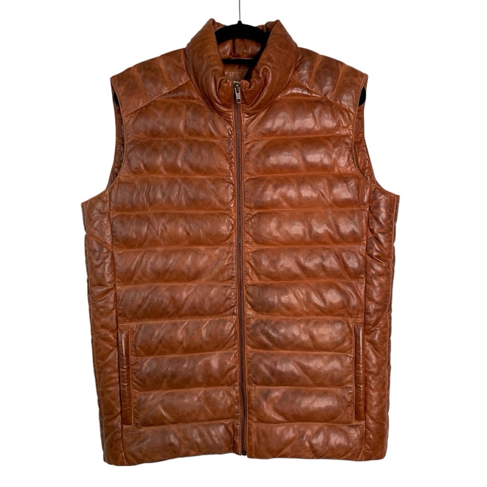 Carbon 2 Cobalt Decompress Leather Puffer Vest Mens Sz M Tobacco Brown MSRP $399